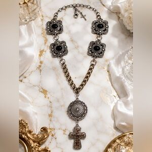 RUBYRUDI Western Core Up Cycle Concho Cross Necklace Artisan Handcrafted Jewelry